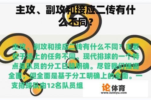 主攻、副攻和接应二传有什么不同？