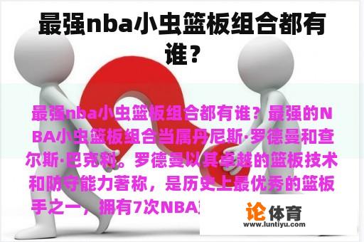 最强nba小虫篮板组合都有谁？