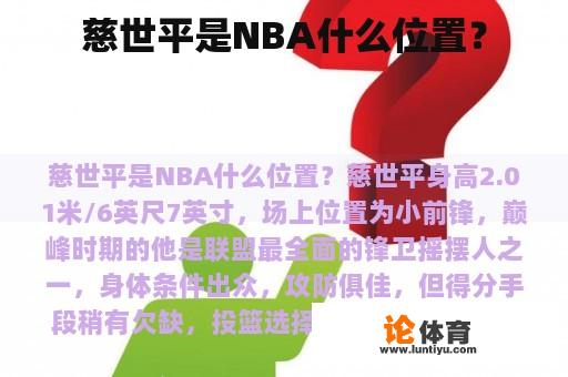 慈世平是NBA什么位置？