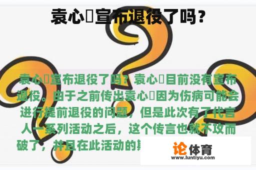 袁心玥宣布退役了吗？