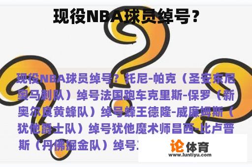 现役NBA球员绰号？