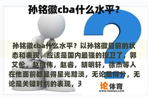 孙铭徽cba什么水平？