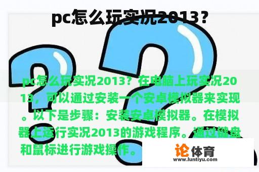 pc怎么玩实况2013？