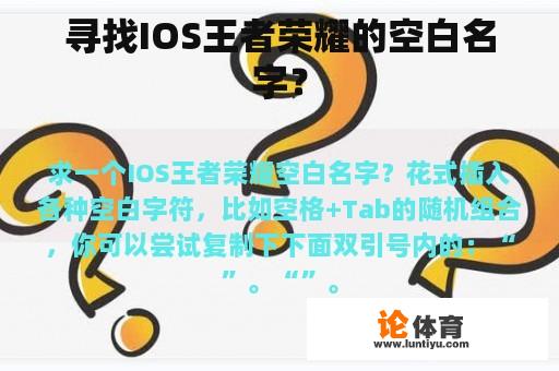 寻找IOS王者荣耀的空白名字？