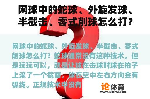 网球中的蛇球、外旋发球、半截击、零式削球怎么打？