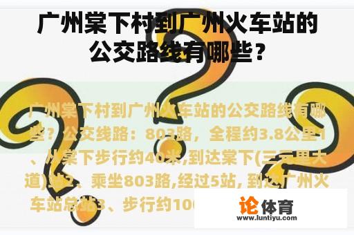 广州棠下村到广州火车站的公交路线有哪些？