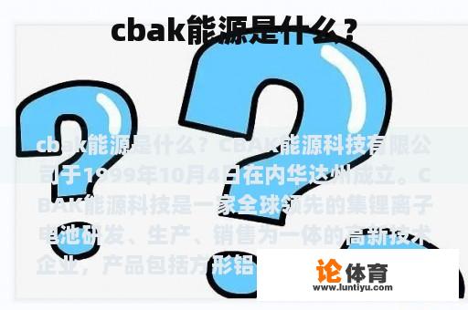 什么是CBAK能源？