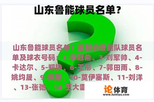 山东鲁能球员名单？