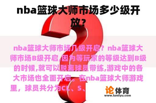 nba篮球大师市场多少级开放？