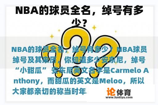 NBA的球员全名，绰号有多少？