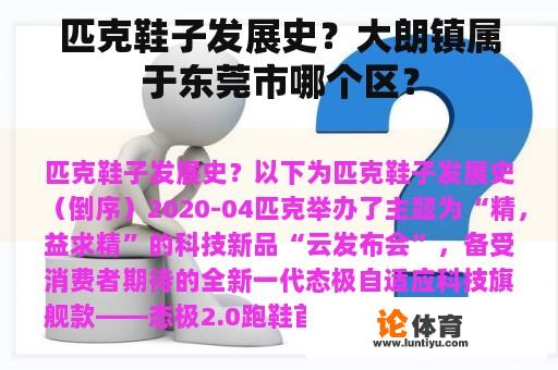 匹克鞋子发展史？大朗镇属于东莞市哪个区？