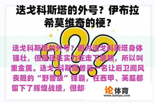 迭戈科斯塔的外号？伊布拉希莫维奇的梗？