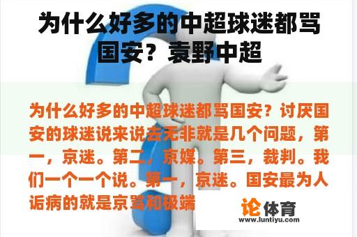 为什么好多的中超球迷都骂国安？袁野中超