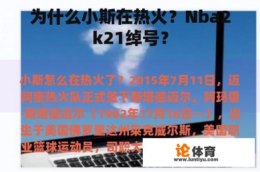 为什么小斯在热火？Nba2k21绰号？