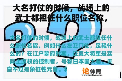 大名打仗的时候，战场上的武士都担任什么职位名称，例如什么左卫门佐，足轻什么的？郎平是什么类型的选手