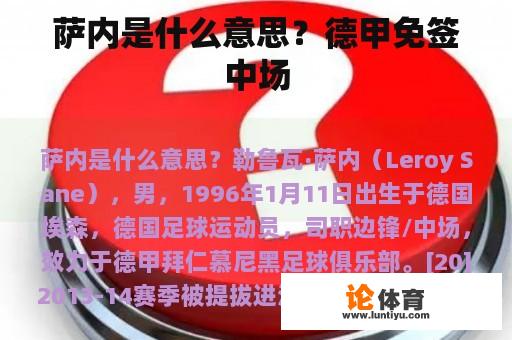 萨内是什么意思？德甲免签中场