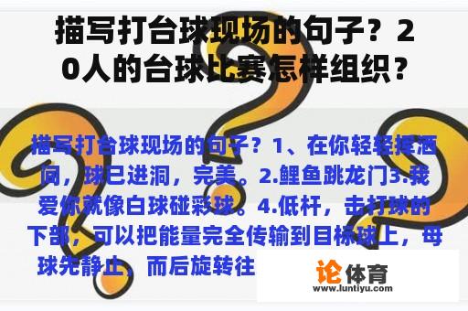 描写打台球现场的句子？20人的台球比赛怎样组织？