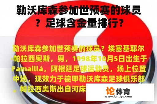 勒沃库森参加世预赛的球员？足球含金量排行？