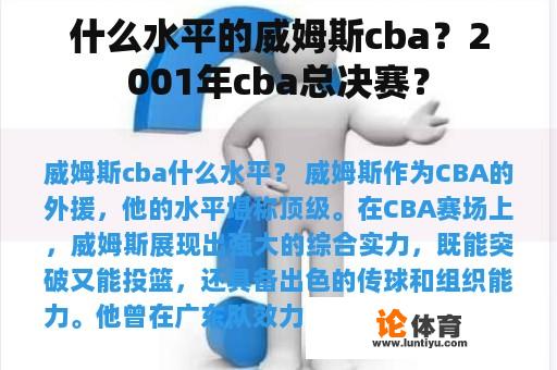 什么水平的威姆斯cba？2001年cba总决赛？