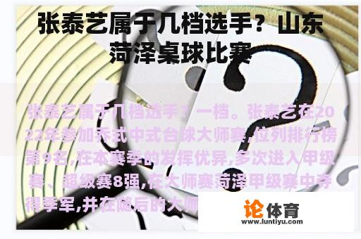 张泰艺属于几档选手？山东菏泽桌球比赛