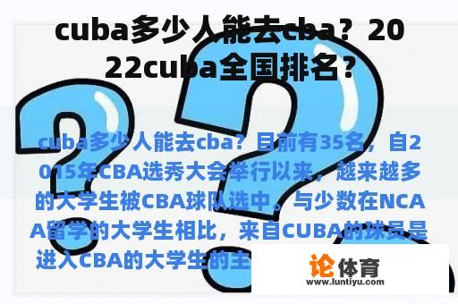 cuba多少人能去cba？2022cuba全国排名？