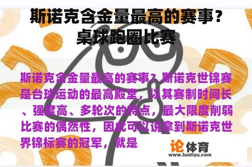 斯诺克含金量最高的赛事？桌球跑圈比赛