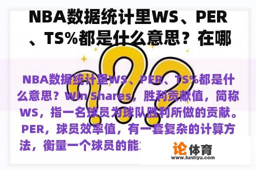 NBA数据统计里WS、PER、TS%都是什么意思？在哪里能看到全面细致的NBA数据统计？