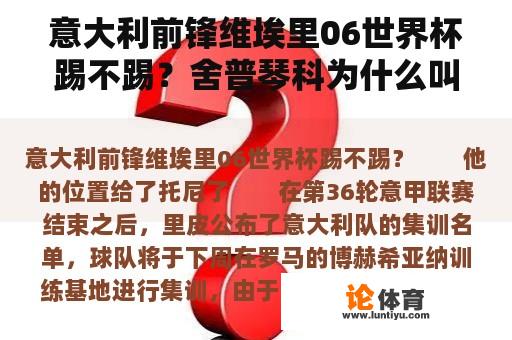 意大利前锋维埃里06世界杯踢不踢？舍普琴科为什么叫核弹头？