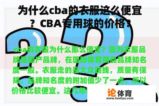 为什么cba的衣服这么便宜？CBA专用球的价格？