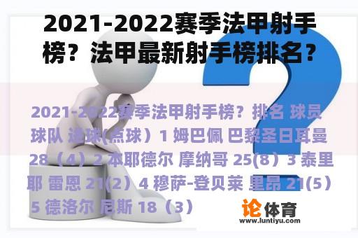 2021-2022赛季法甲射手榜？法甲最新射手榜排名？