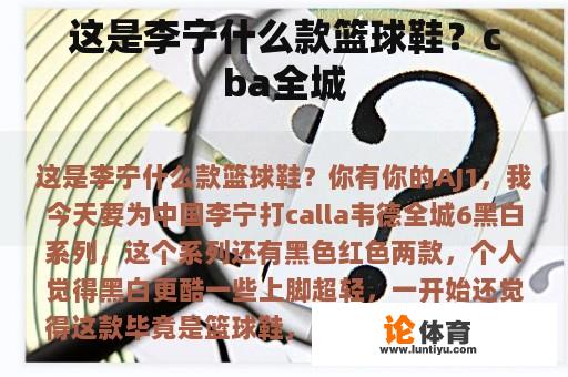 这是李宁什么款篮球鞋？cba全城