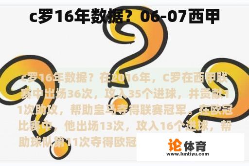 c罗16年数据？06-07西甲