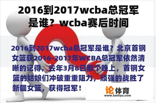 2016年至2017年中国女子篮球超级联赛(CBA)总冠军是哪支球队?