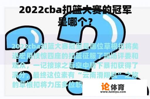 2022cba扣篮大赛的冠军是哪个？