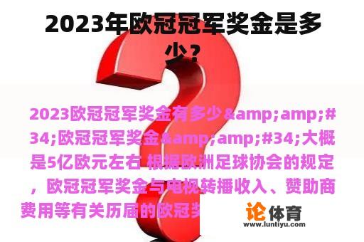 2023年欧冠冠军奖金是多少？