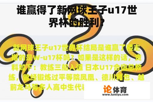 谁赢得了新网球王子u17世界杯的胜利？