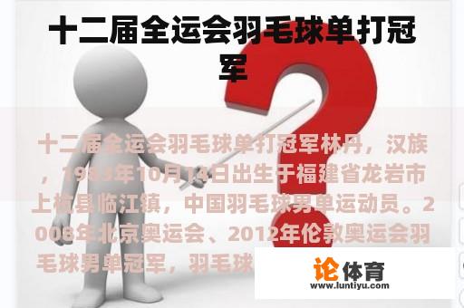 十二届全运会羽毛球单打冠军