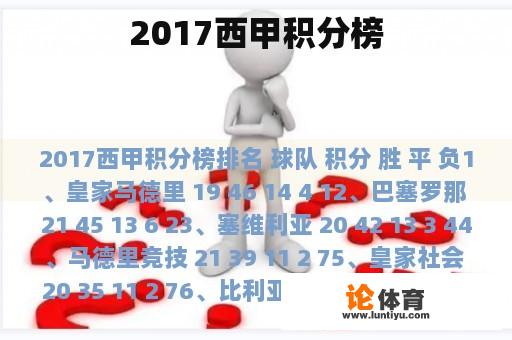 2017西甲积分榜