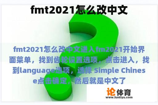 fmt2021怎么改中文