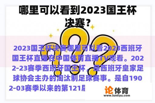 哪里可以看到2023国王杯决赛？