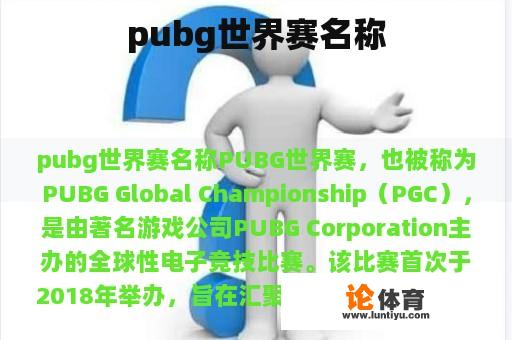 pubg世界赛名称