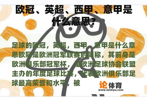 欧冠、英超、西甲、意甲是什么意思？