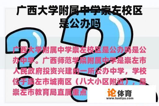 广西大学附属中学崇左校区是公办吗