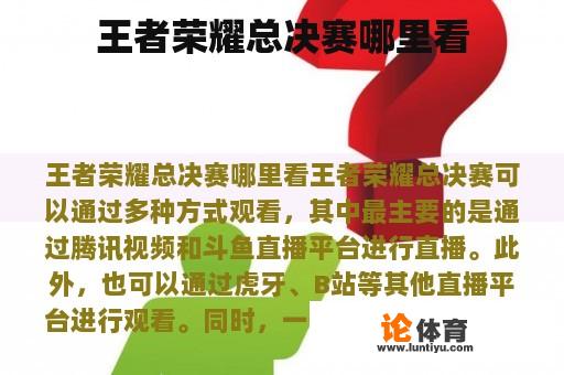 王者荣耀总决赛哪里看 王者荣耀总决赛哪里看