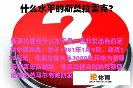 什么水平的斯莫拉雷克？