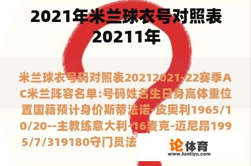 2021年米兰球衣号对照表20211年 2021年米兰球衣号对照表20211年