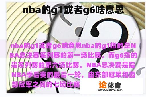 nba的g1或者g6啥意思