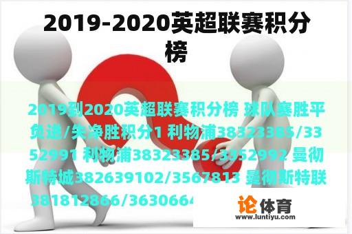 2019-2020英超联赛积分榜