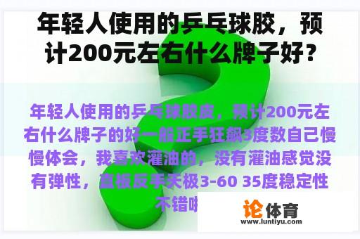 年轻人使用的乒乓球胶，预计200元左右什么牌子好？