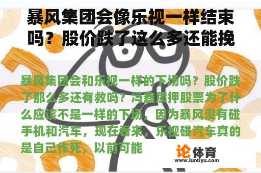 暴风集团会像乐视一样结束吗？股价跌了这么多还能挽回吗？冯欣为什么质押股票？